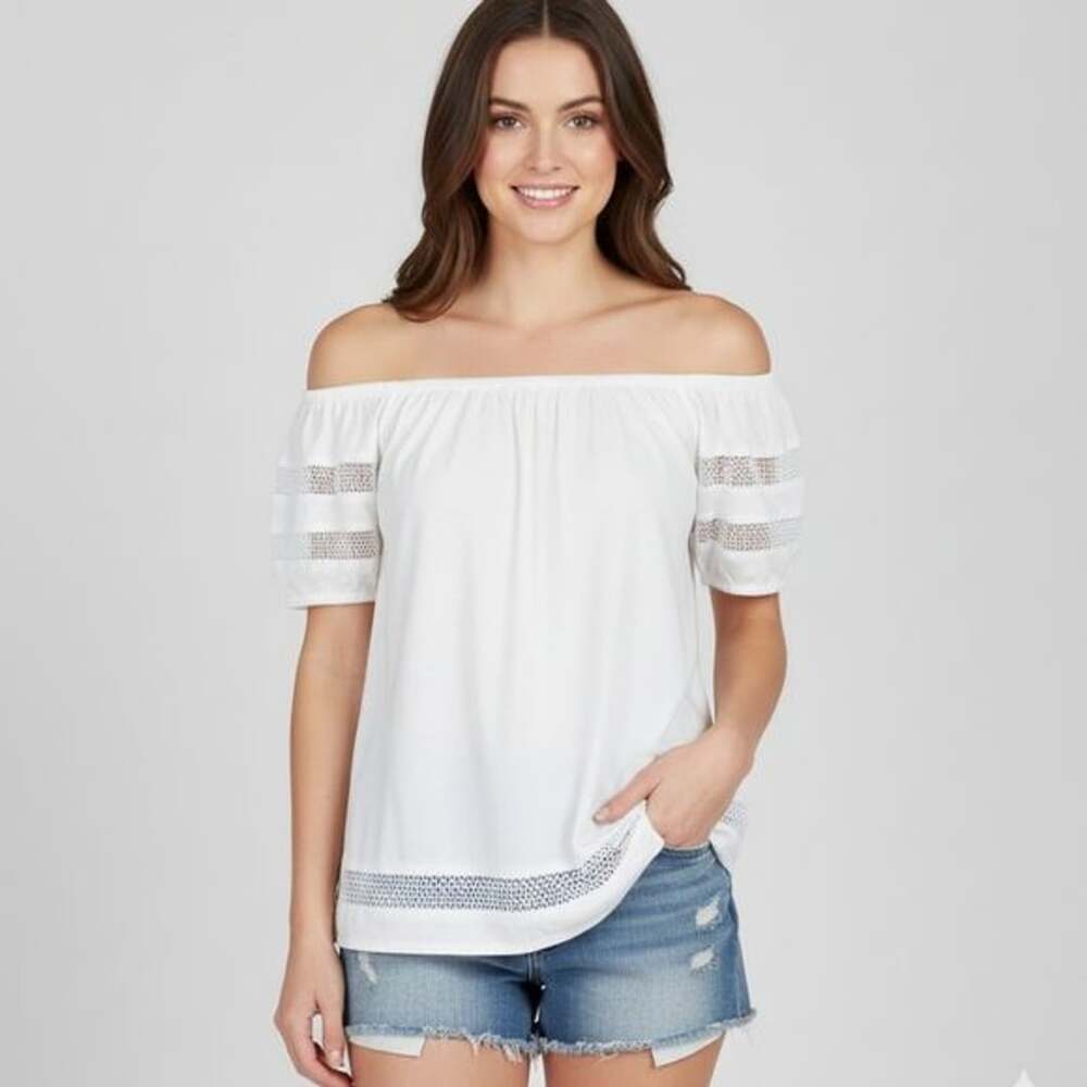 SO white lace off the shoulder top